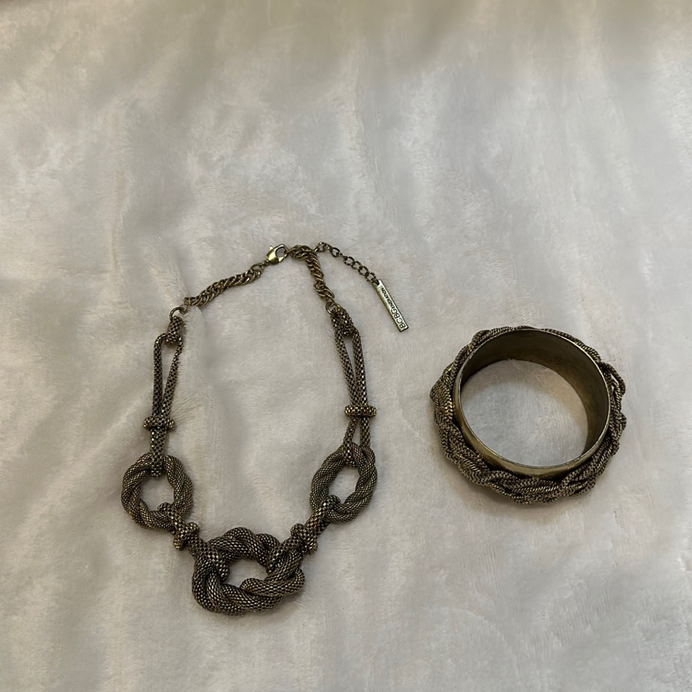 BCBG Generation Antiqued Gold Rope Necklace and Bangle Grecian Looking